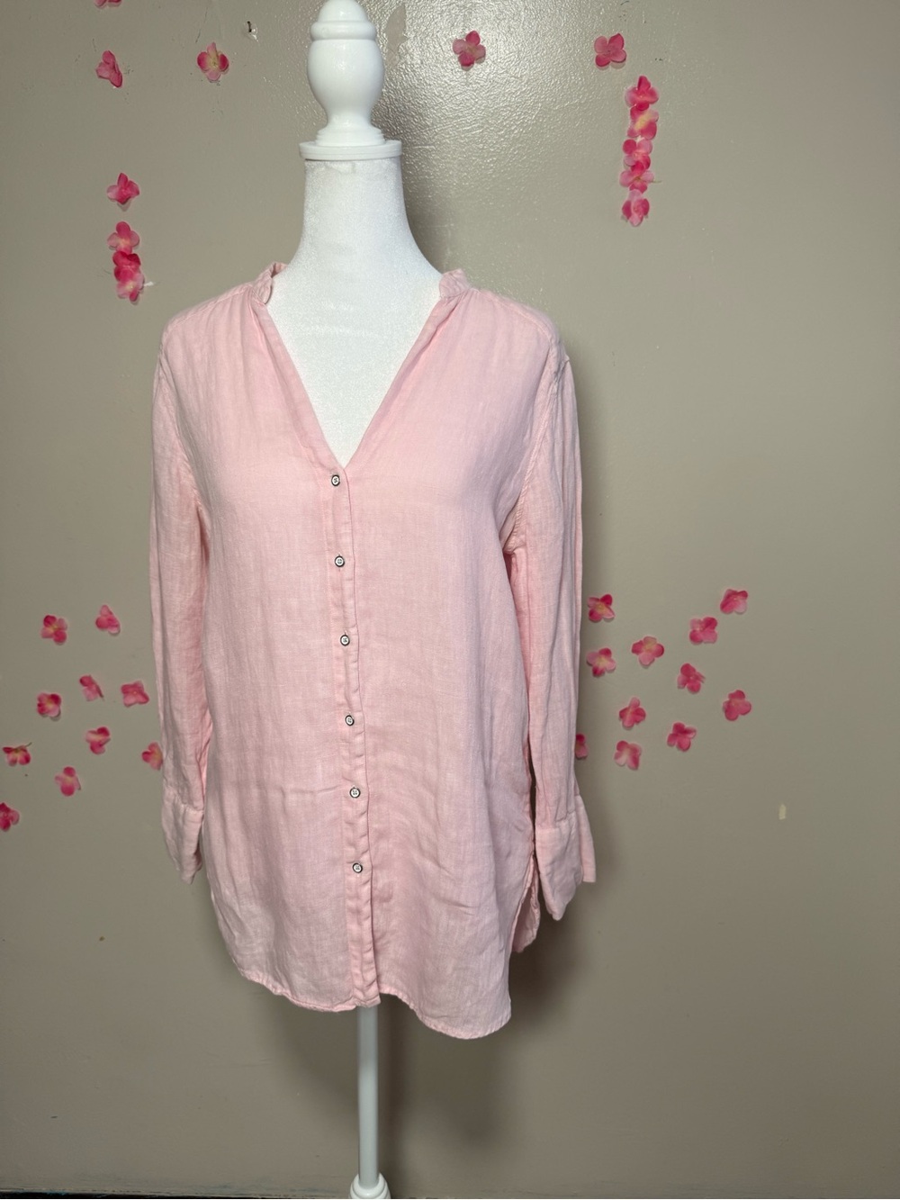 Zara Pale Pink Button-Down Linen Blouse